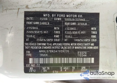 2010 Ford Transit Connect Xlt z USA, uszkodzony, nr VIN NM0LS7BN3AT028235